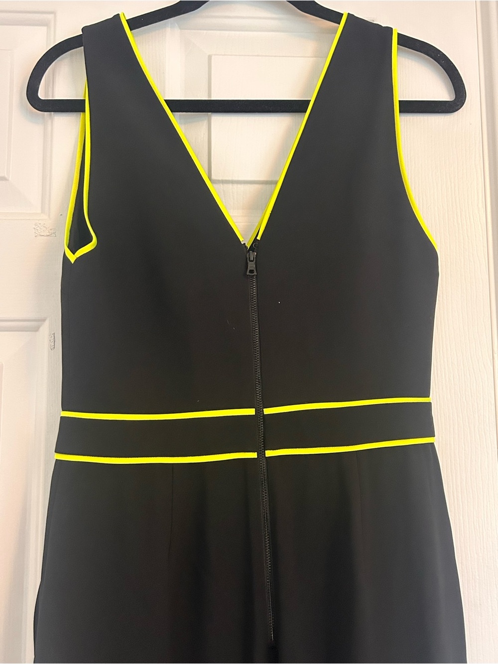 Alice + Olivia Black Sleeveless Jumpsuit with Neon Yellow Piping - Picture 3 of 5